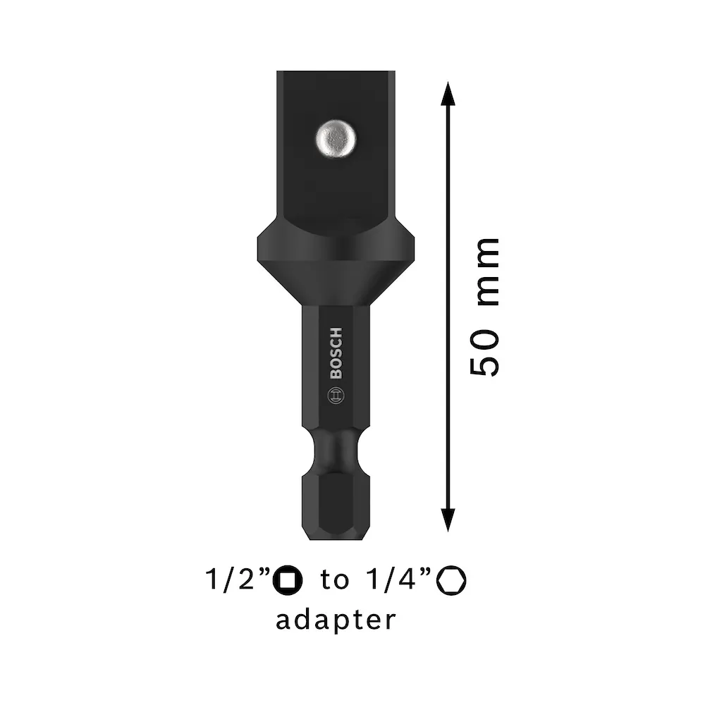 Adaptador Bosch PRO Impact para soquetes 1/2", encaixe 1/4"