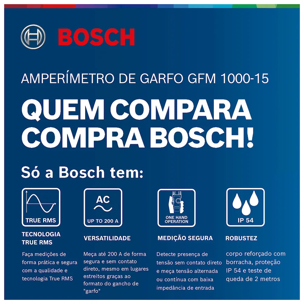 Amperímetro de Garfo TRMS Bosch GFM 1000-15