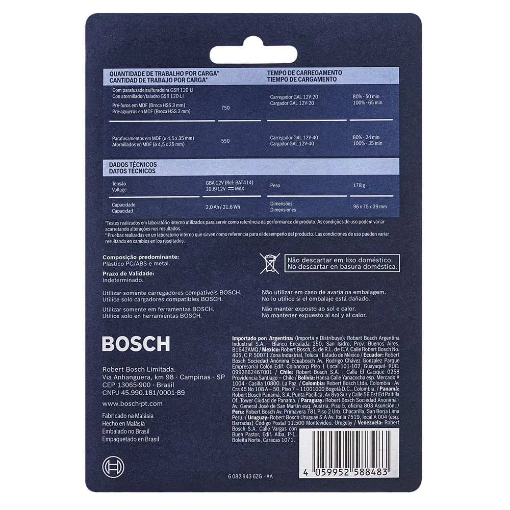 Bateria de Íons de Lítio Bosch GBA 12V 2,0Ah