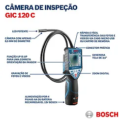Câmera de inspeção Bosch GIC 120 C com cabo de 120 cm