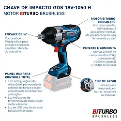 Chave de Impacto Bosch GDS 18V-1050 H Brushless Sem bateria