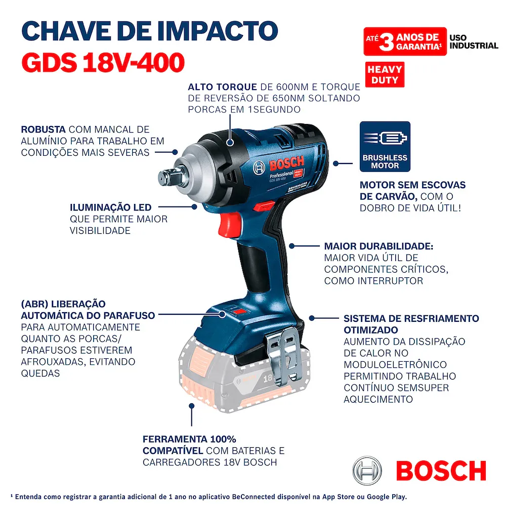 Chave de Impacto Bosch GDS 18V-400 18V 2 baterias e maleta