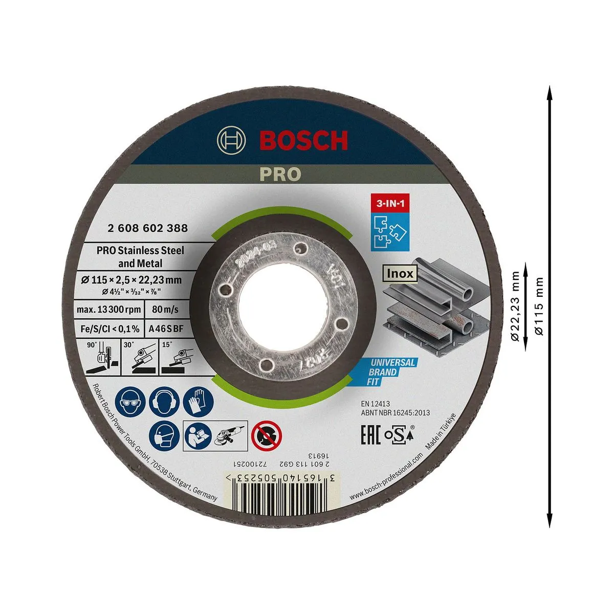 Disco 3 em 1 Bosch PRO StainlessSteel&Metal 115mm Deprimido