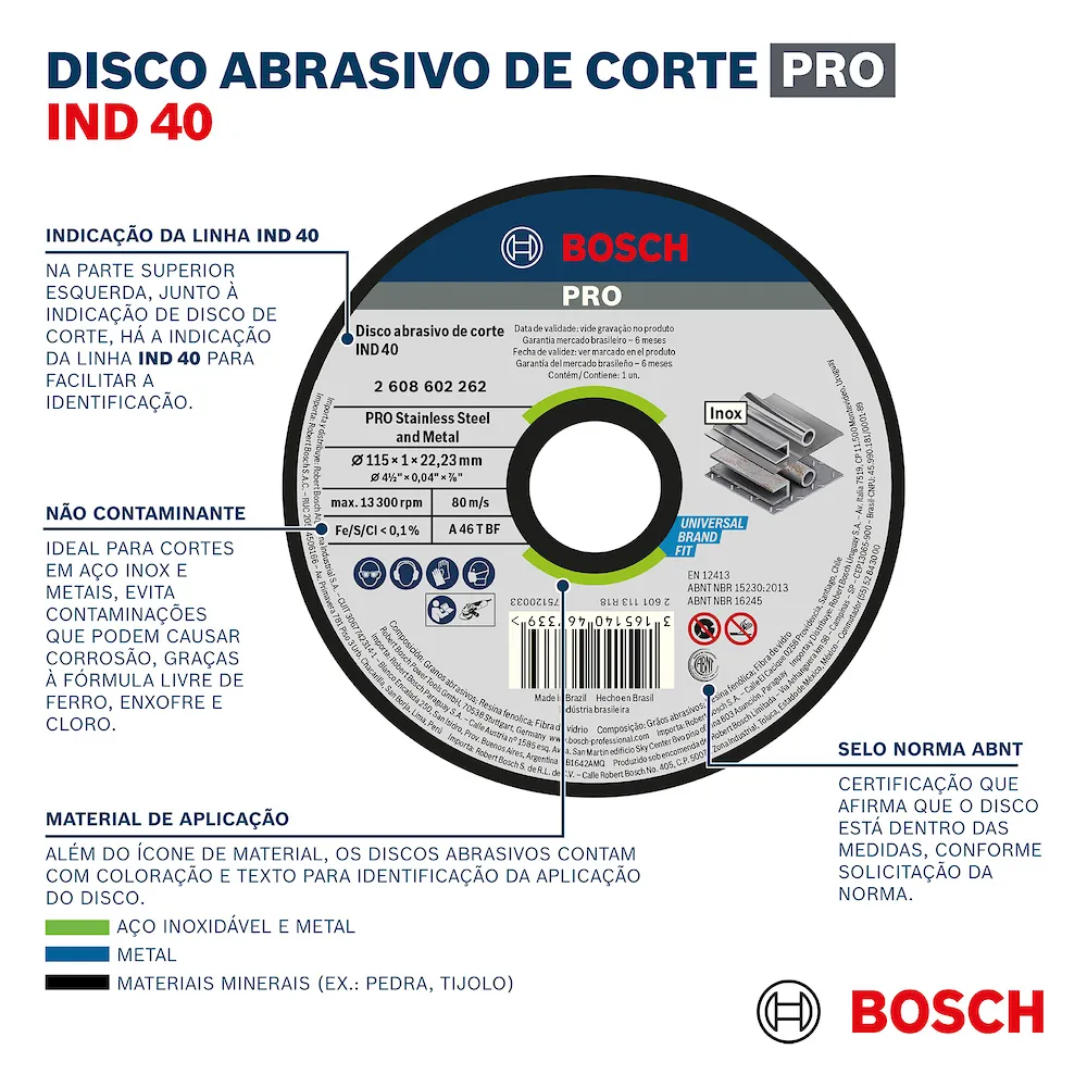 Disco de Corte Bosch PRO IND40 Stainless Steel&Metal