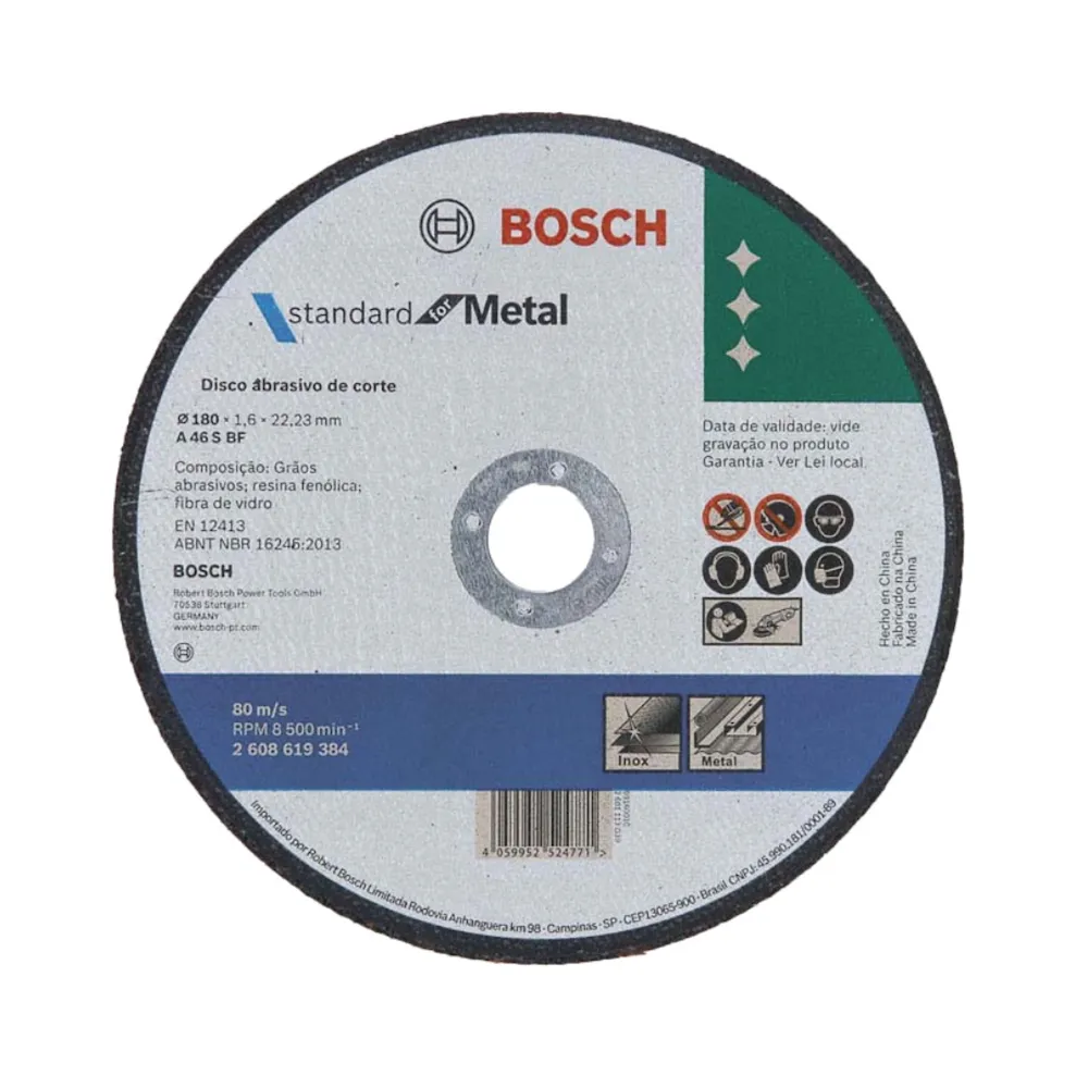 Disco de Corte Bosch Standard for Metal 180x1,6mm Reto