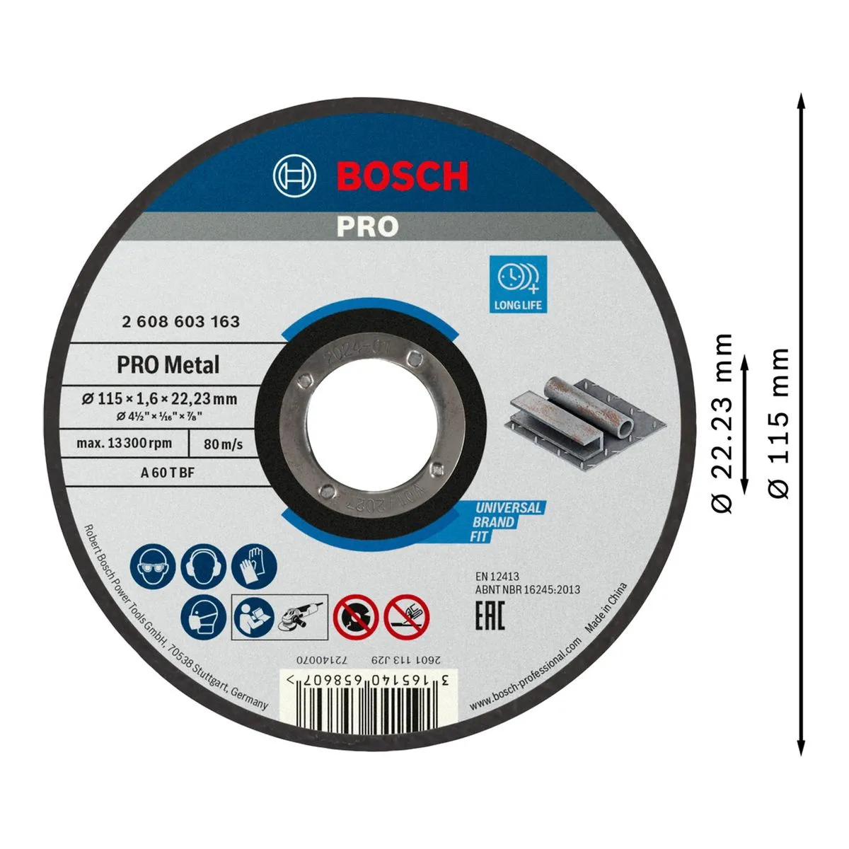 Disco de corte Bosch PRO Metal 115x1,6mm Reto