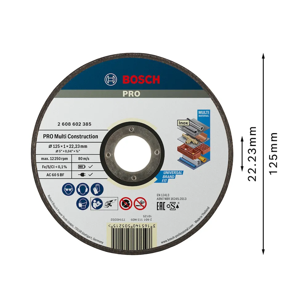 Disco de corte Bosch PRO Multi Construction 125x1,0mm Reto