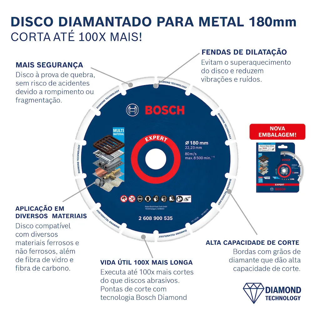 Disco de corte diamantado Bosch EXPERT 180mm