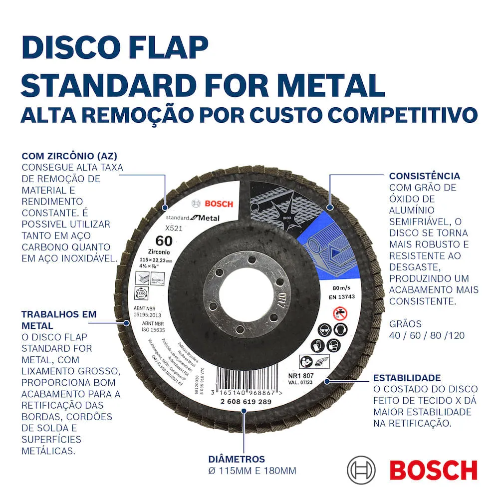 Disco flap curvo Bosch Standard for Metal; 115mm