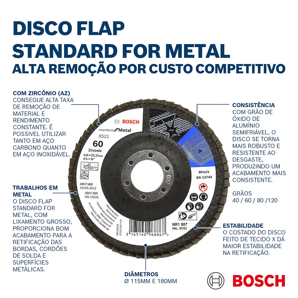 Disco flap curvo Bosch Standard for Metal; 180mm