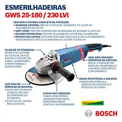 Esmerilhadeira Bosch GWS 25-230 LVI VULCANO 2500W 220V