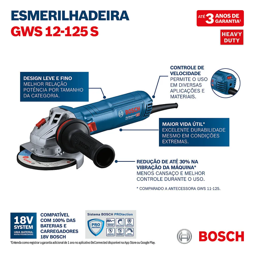 Esmerilhadeira angular 5" Bosch GWS 12-125 S 1200W 220V