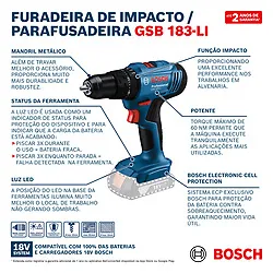 Furadeira e parafusadeira de impacto GSB 183-LI 1 bateria