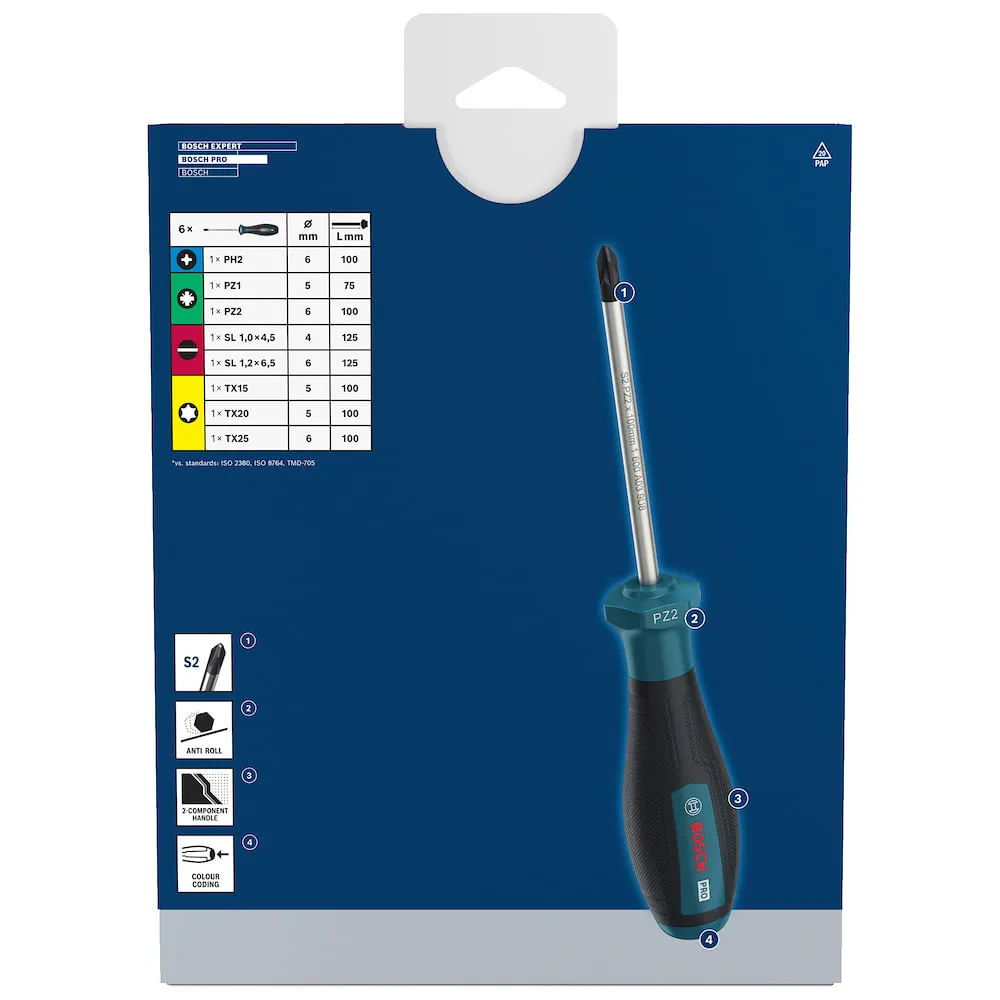 Jogo de Chaves de fenda Bosch PRO PH/PZ/SL/TX 8 Unidades