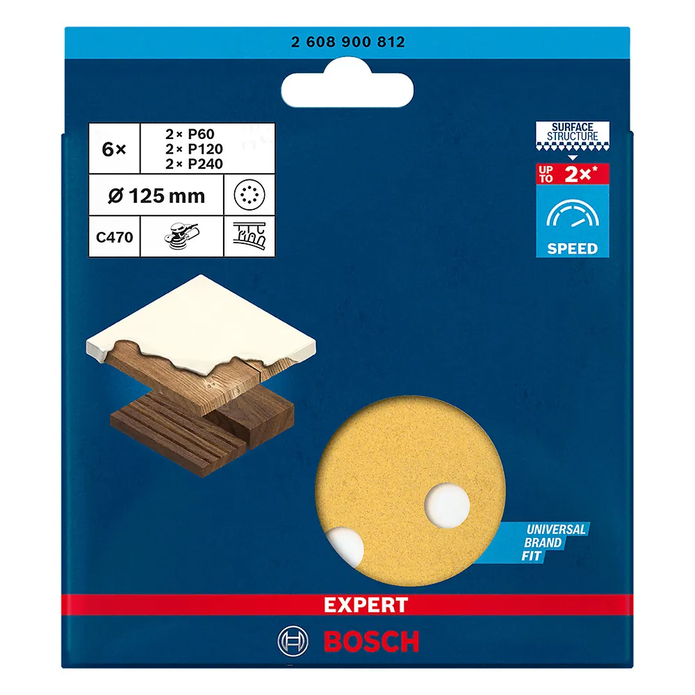 Jogo de Discos de Lixa Bosch EXPERT C470 125mm G60/120/240