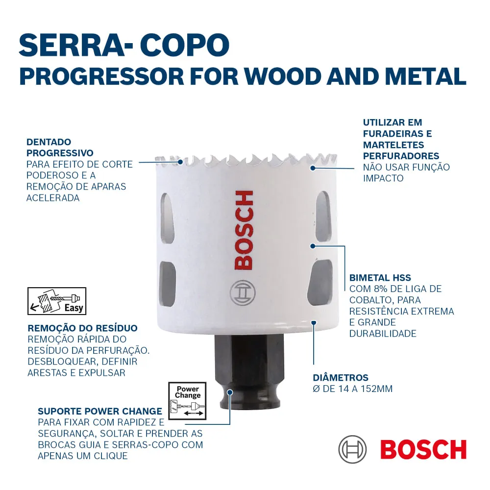 Jogo serra copo Bosch Progressor for Wood and Metal 6 peças
