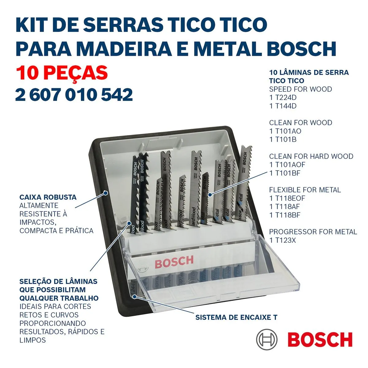 Jogo serra tico tico Bosch Robust Line Madeira e Metal 10pçs