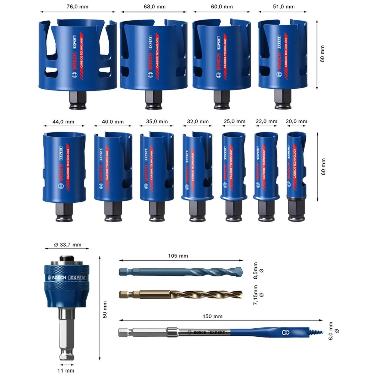 Kit Serra Copo Bosch EXPERT Construction Material 15 peças