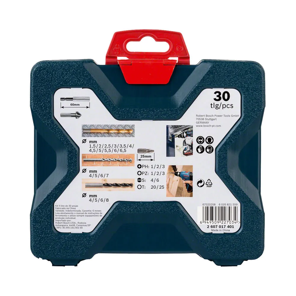 Kit de Pontas e Brocas em Titânio Bosch X-Line 30 peças