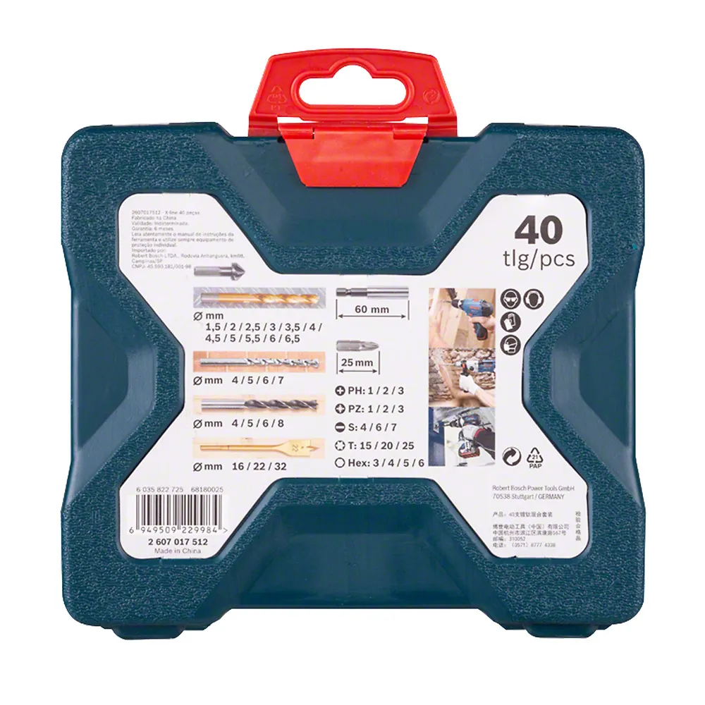 Kit de Pontas e Brocas em Titânio Bosch X-Line com 40 peças
