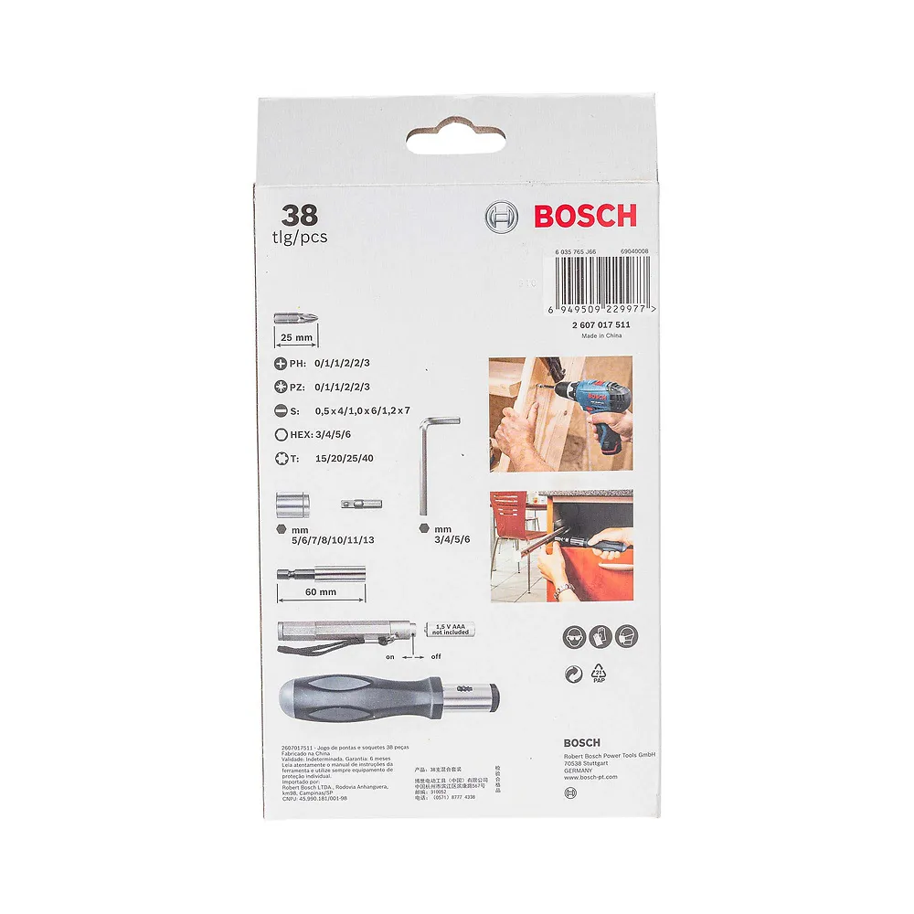 Kit de Pontas e Soquetes Bosch para parafusar com 38 peças