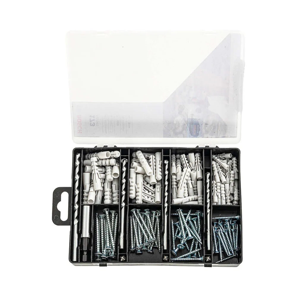 Kit fixação Bosch c/brocas, pontas, parafusos e pregos 173pçs