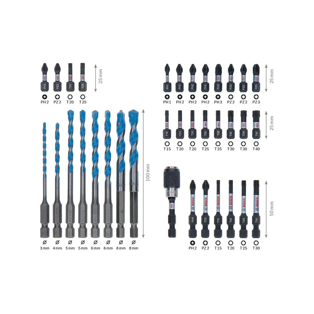 Kit pontas/brocas Bosch MultiConstruction Impact Control 35pçs