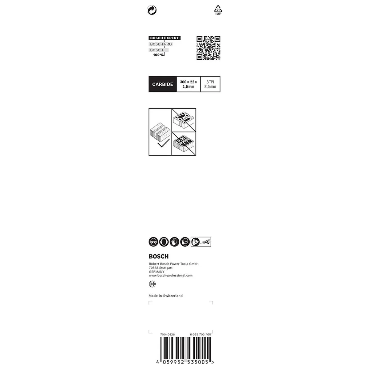 Lâmina de serra sabre Bosch EXPERT Aerated Concrete S1241HM 300mm