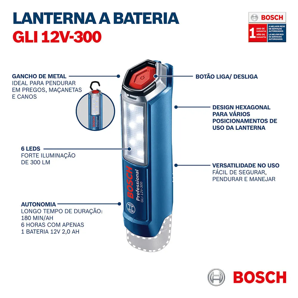 Lanterna Bosch GLI 12V-300 Sem bateria