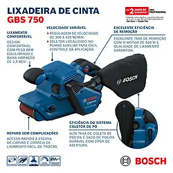 Lixadeira de cinta Bosch GBS 750 850W com coletor de pó