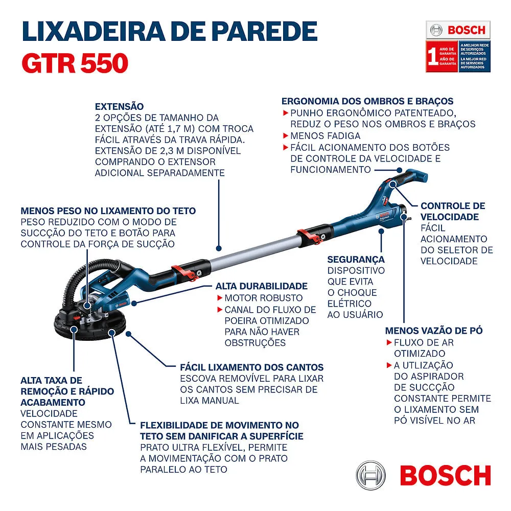 Lixadeira de parede GTR 550 Bosch, 550W, em maleta