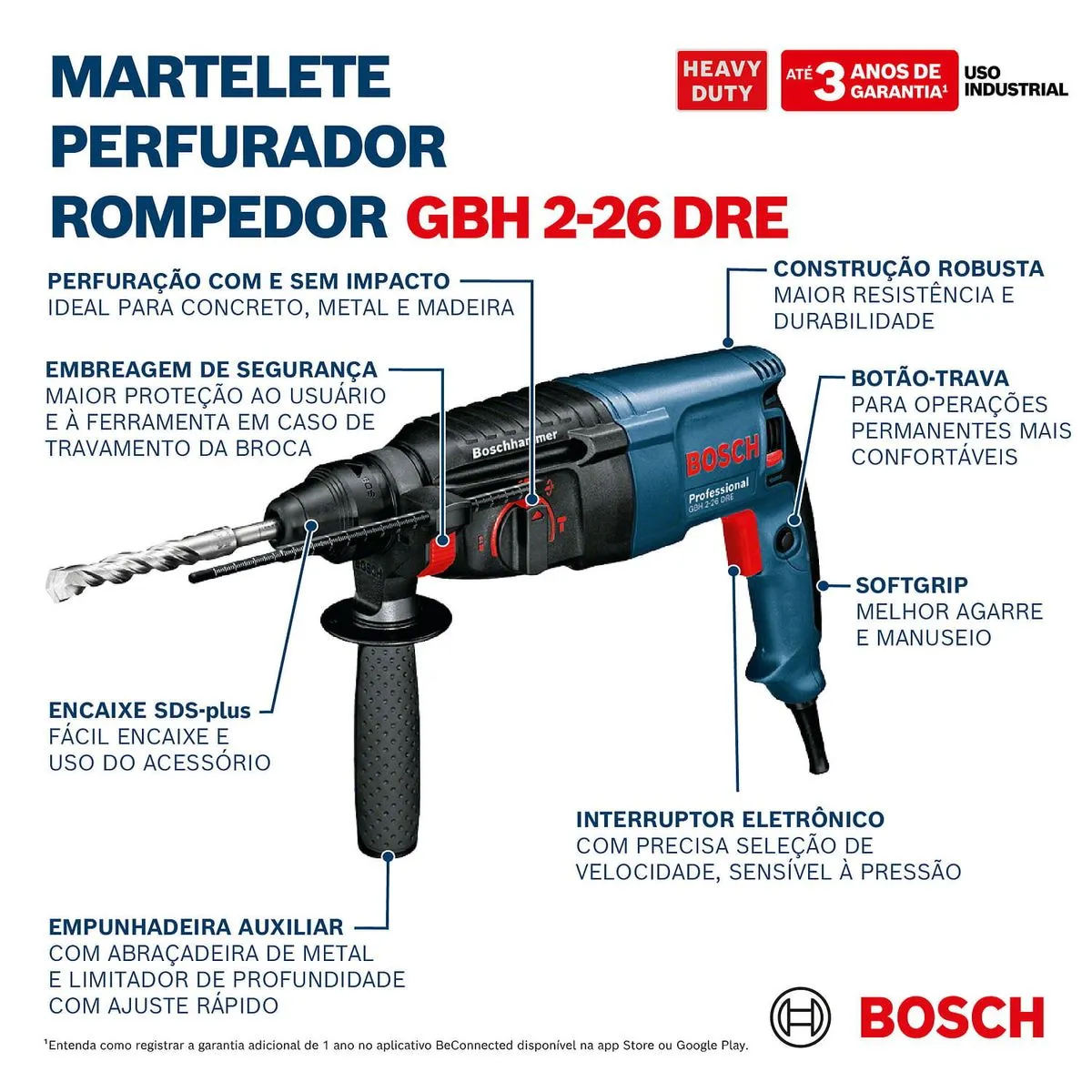 Martelete rompedor Bosch GBH 2-26 DRE, 800W em maleta
