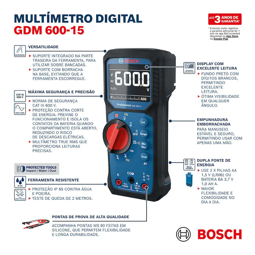 Multímetro Digital TRMS Bosch GDM 600-15