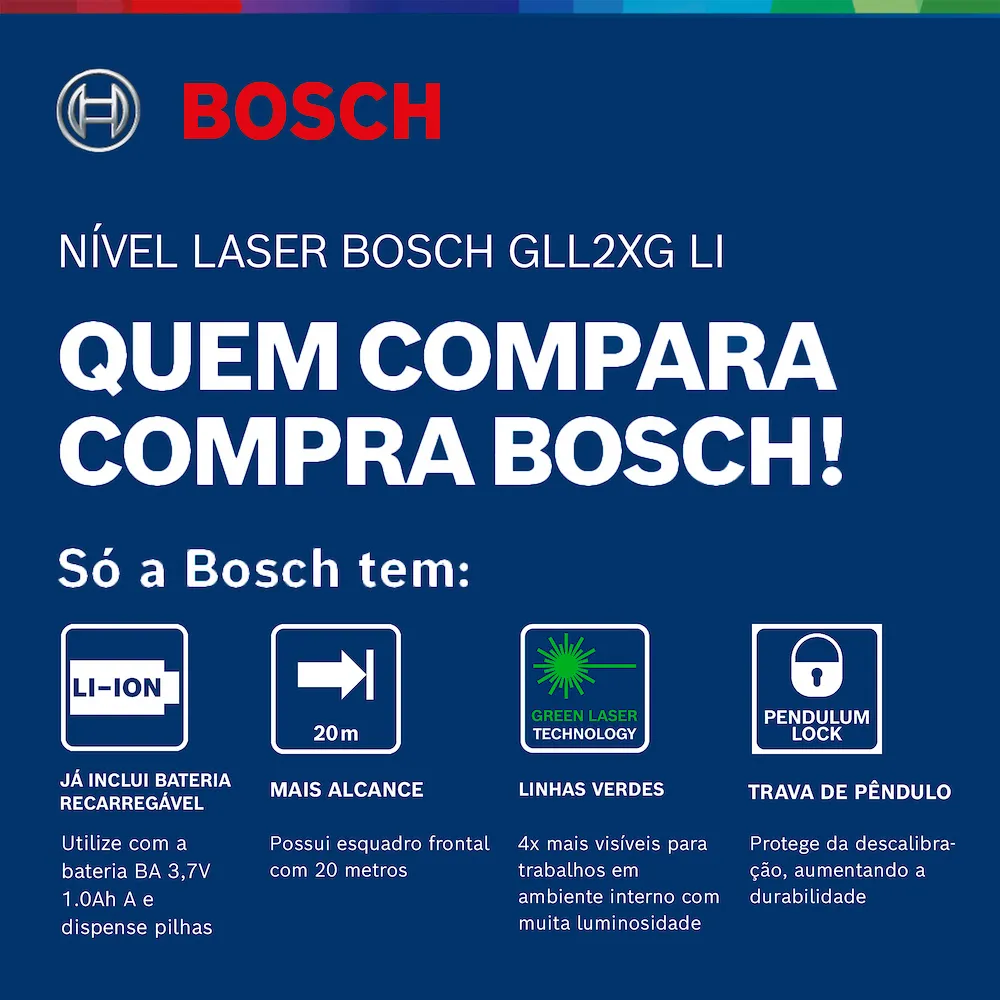 Nível Laser de linhas verdes Bosch GLL2XG LI + BT120
