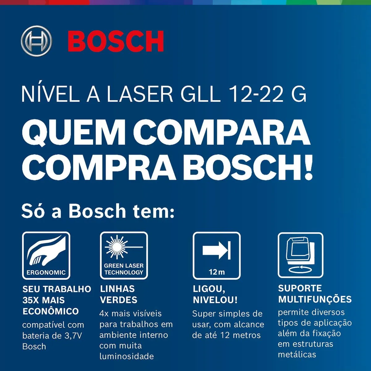 Nível a Laser verde Bosch GLL 12-22 G, 12m suporte giratório