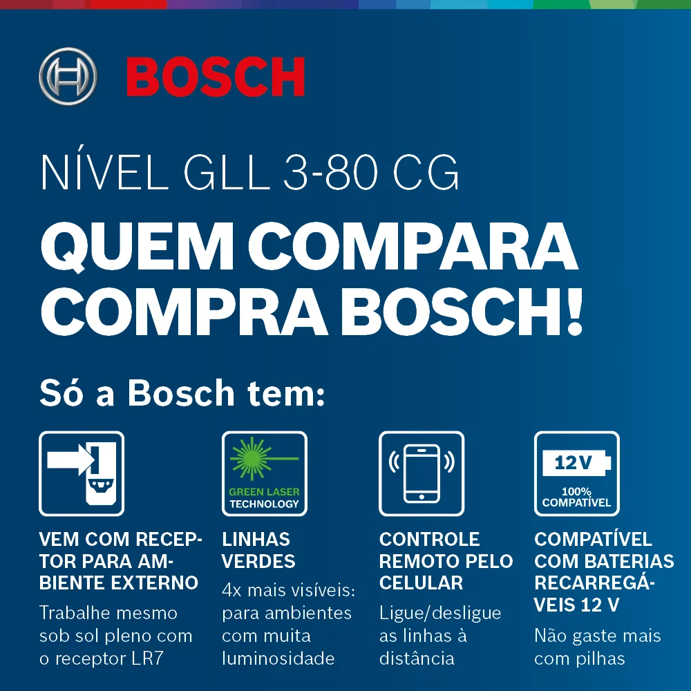 Nível a laser de linhas verdes Bosch GLL 3-80 CG, maleta