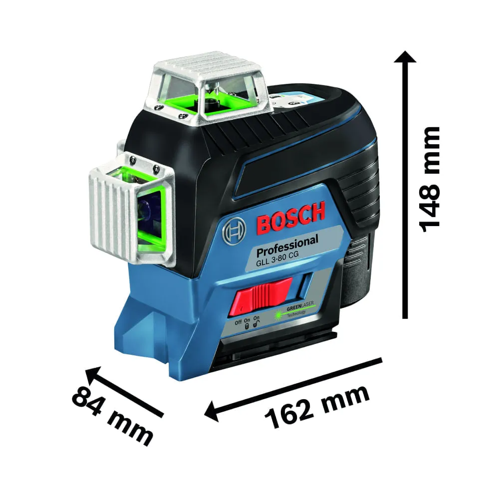 Nível a laser de linhas verdes Bosch GLL 3-80 CG, maleta