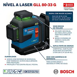 Nível a laser de linhas verdes Bosch GLL 80-33 G