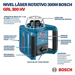 Nível a laser rotativo Bosch GRL 300 HV, 300 m, em maleta