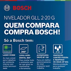 Nível a laser verde de linhas cruzadas Bosch GLL 2-20G 10m