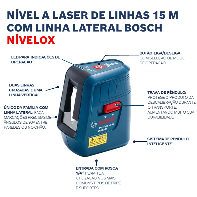 Nível laser linhas Nivelox Bosch 15 metros c/tripé + maleta