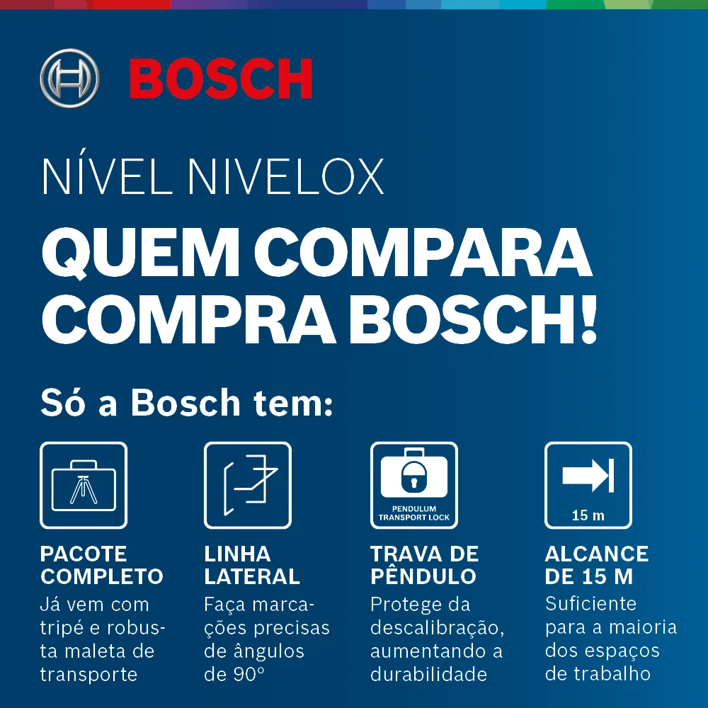 Nível laser linhas Nivelox Bosch 15 metros c/tripé + maleta