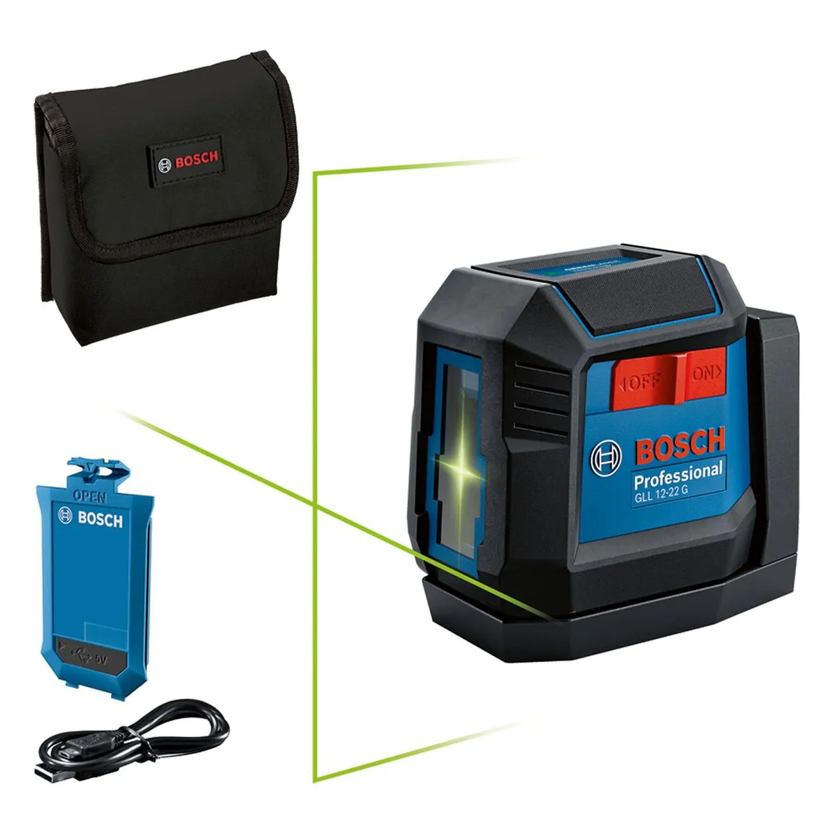 Nível laser verde Bosch GLL 12-22 G LI 12m 1 bateria+suporte