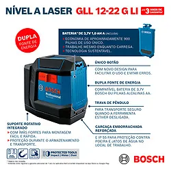 Nível laser verde Bosch GLL 12-22 G LI 12m 1 bateria+suporte