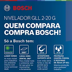 Nível laser verde de linhas cruzadas Bosch GLL 2-20G 10m