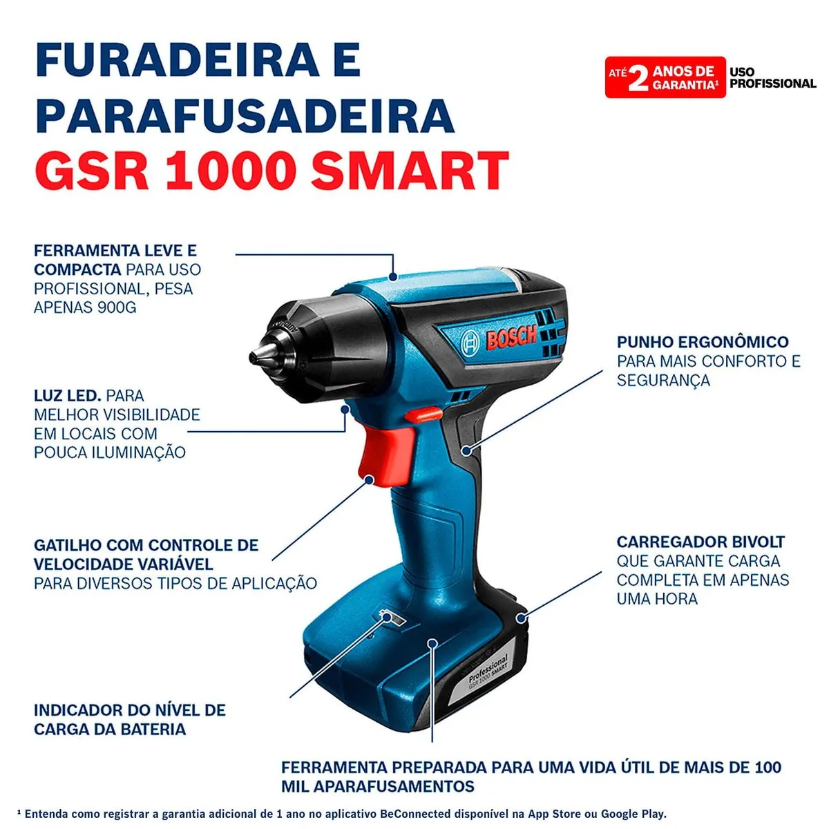 Parafusadeira Furadeira Bosch GSR 1000 Smart 12V 32 bits e maleta