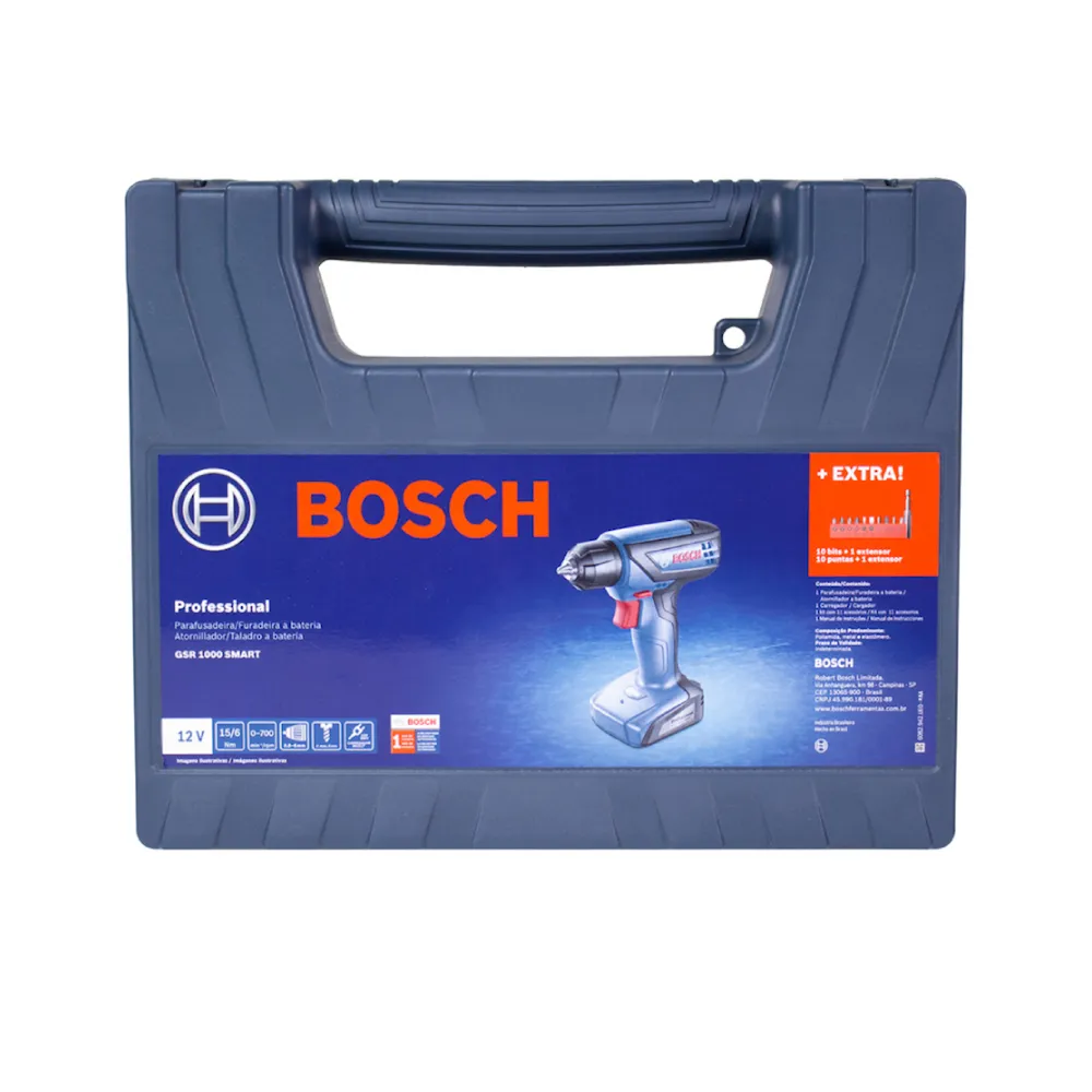 Parafusadeira Furadeira Bosch GSR 1000 Smart 12V bateria e maleta