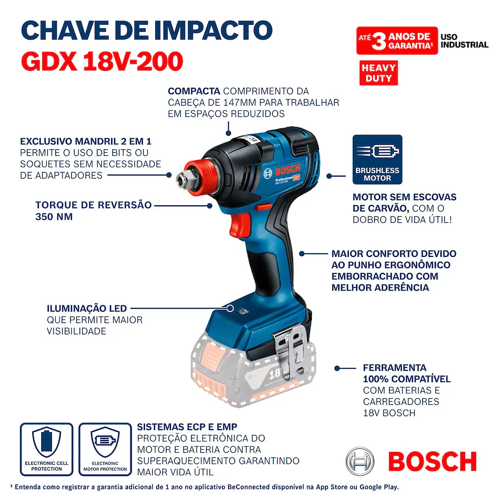 Parafusadeira e chave de impacto Bosch GDX 18V-200 Brushless Sem bateria