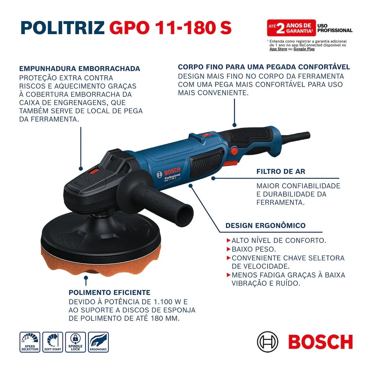 Politriz Bosch GPO 11-180 S 127V M14 1100W com disco