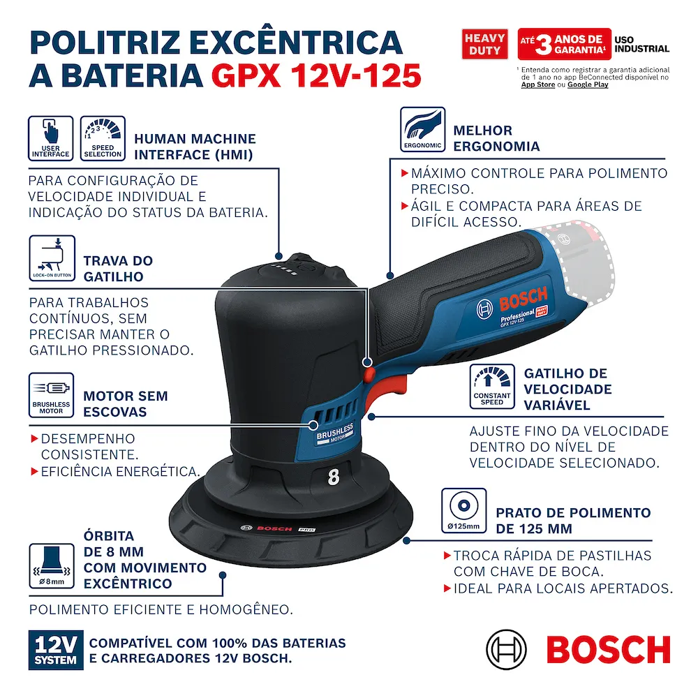 Politriz Roto-orbital à bateria Bosch GPX 12V-125 sem bat